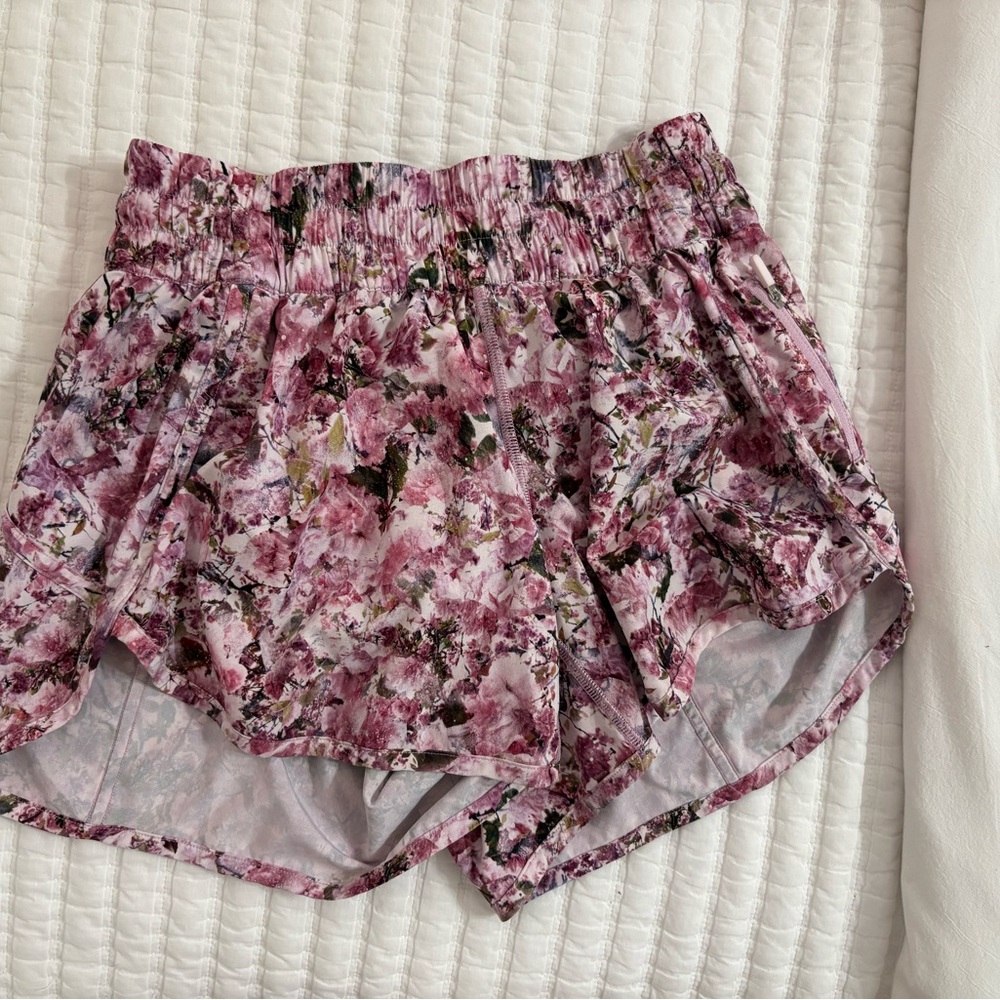 Pink floral lululemon athletica shorts